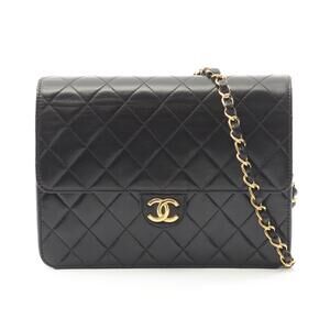 Chanel Matelasse Single Flap Shoulder Bag Lambskin Sheepskin Black